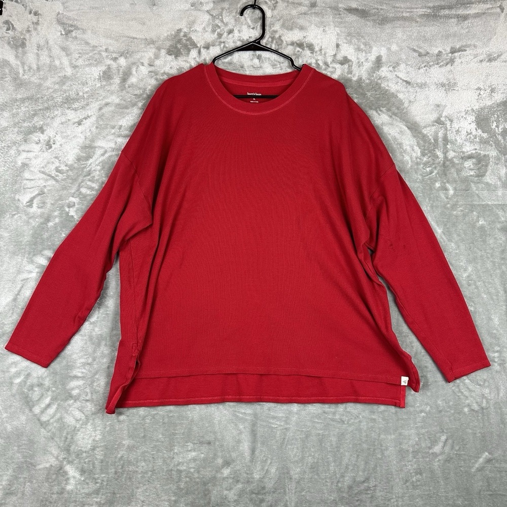 Burt's Bees Thermal Shirt Top Women's XL Red Long Sleeve Hi Lo Hem